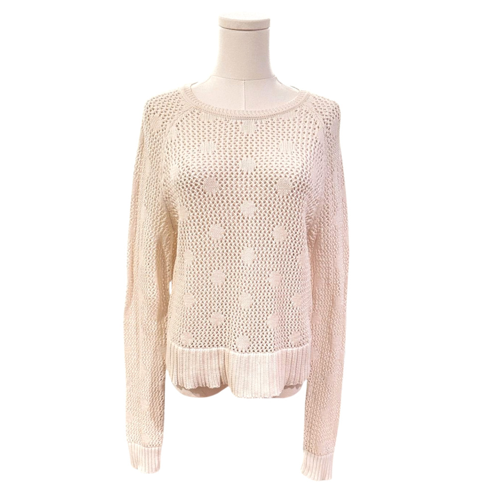 Banana Republic Cream Crochet Cotton Open Knit Dotted Long Sleeve Sweater Medium